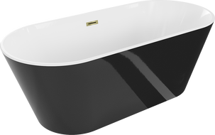 Mexen Flavia freistehende Badewanne 150 x 75 cm, weiß/schwarz, Überlauf gold - 54031507575-50