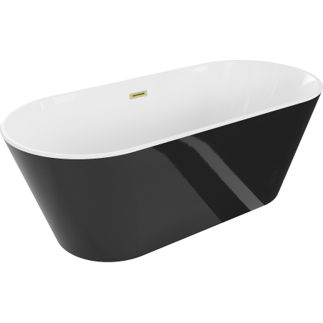 Mexen Flavia freistehende Badewanne 150 x 75 cm, weiß/schwarz, Überlauf gold gebürstet - 54031507575-55