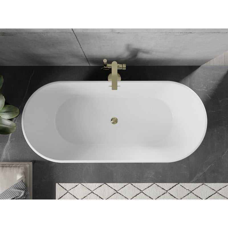 Mexen Flavia freistehende Badewanne 150 x 75 cm, weiß/schwarz, Überlauf gold - 54031507575-50