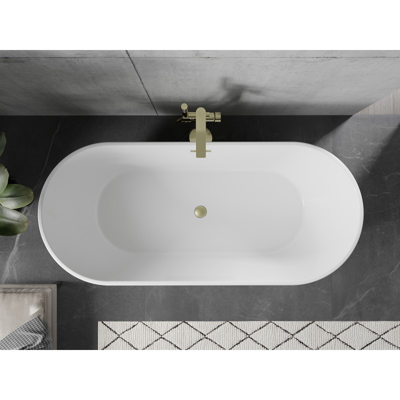 Mexen Flavia freistehende Badewanne 150 x 75 cm, weiß/schwarz, Überlauf gold gebürstet - 54031507575-55