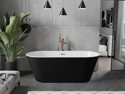 Mexen Flavia freistehende Badewanne 150 x 75 cm, weiß/schwarz, Überlauf roségold - 54031507575-60