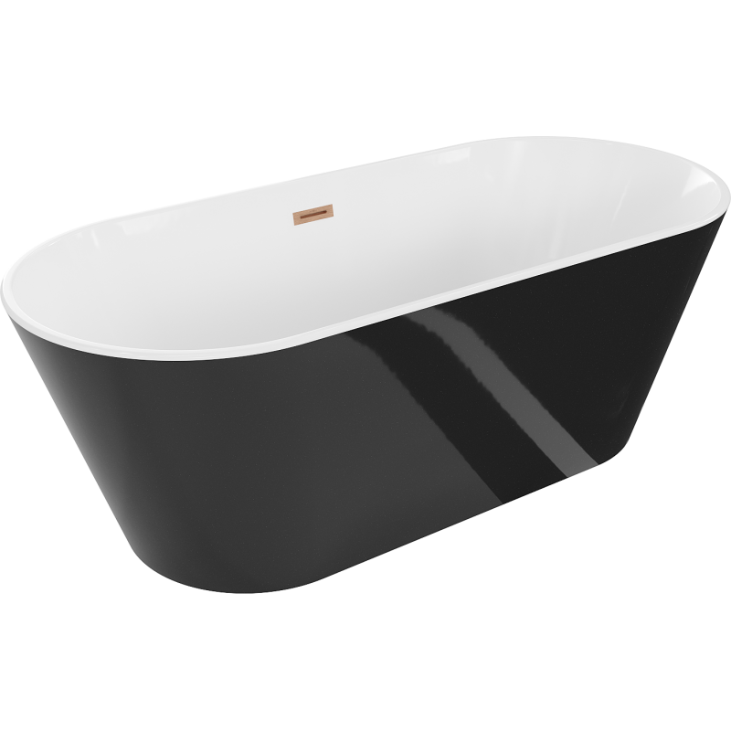 Mexen Flavia freistehende Badewanne 150 x 75 cm, weiß/schwarz, Überlauf gebürstetes Kupfer - 54031507575-65