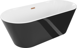 Mexen Flavia freistehende Badewanne 150 x 75 cm, weiß/schwarz, Überlauf gebürstetes Kupfer - 54031507575-65