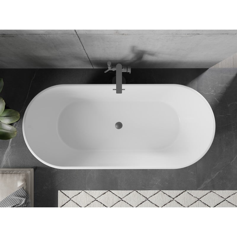 Mexen Flavia freistehende Badewanne 150 x 75 cm, weiß/schwarz, Überlauf Gun Metal - 54031507575-95