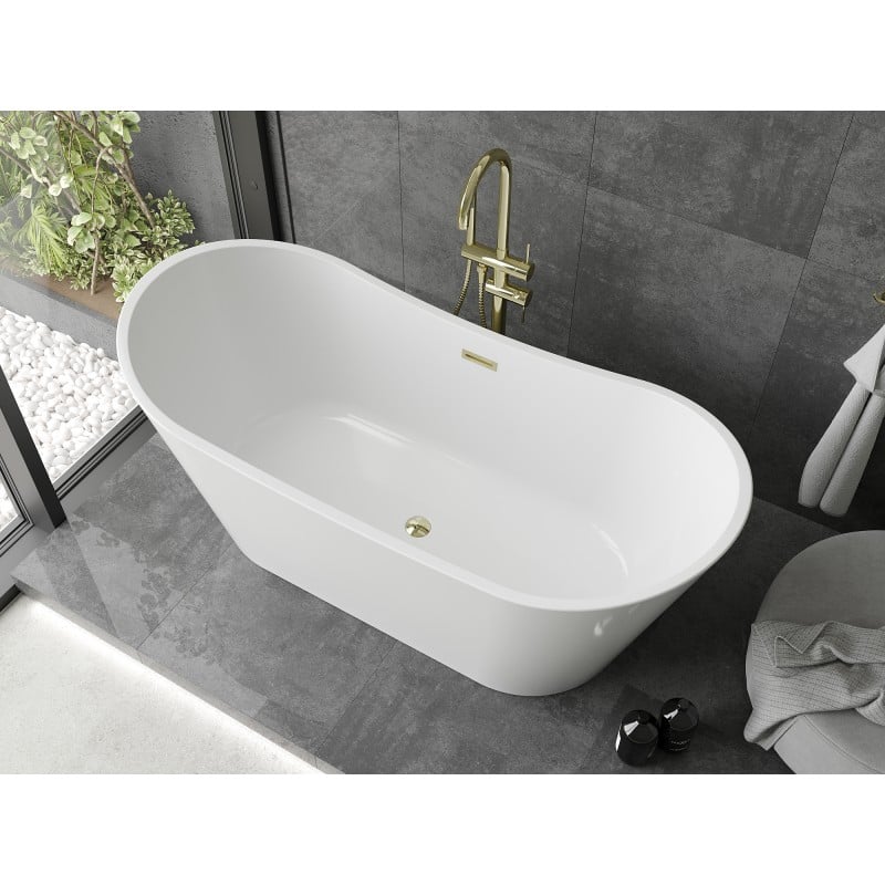 Mexen Montana Freistehende Badewanne 150 x 75 cm, weiß, Überlauf gold - 52011507500-50