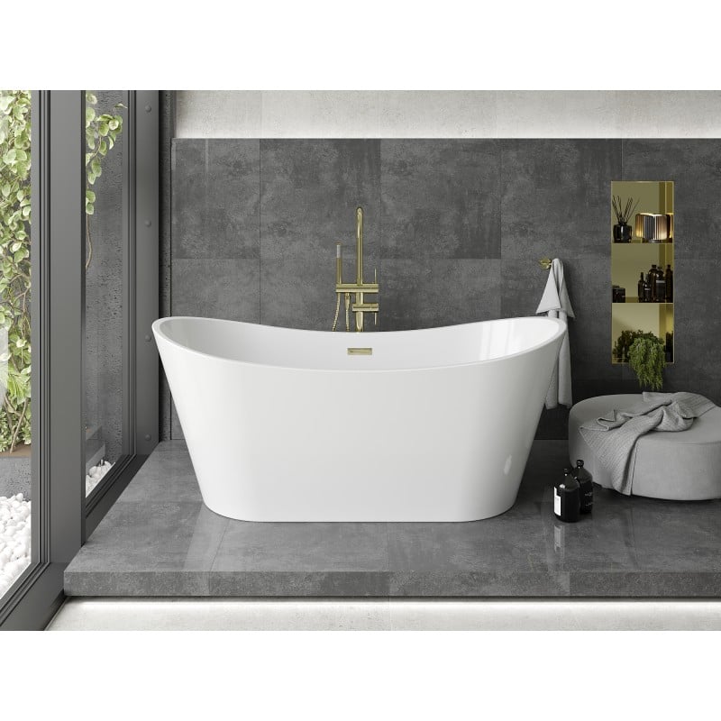 Mexen Montana Freistehende Badewanne 150 x 75 cm, weiß, Überlauf gold - 52011507500-50