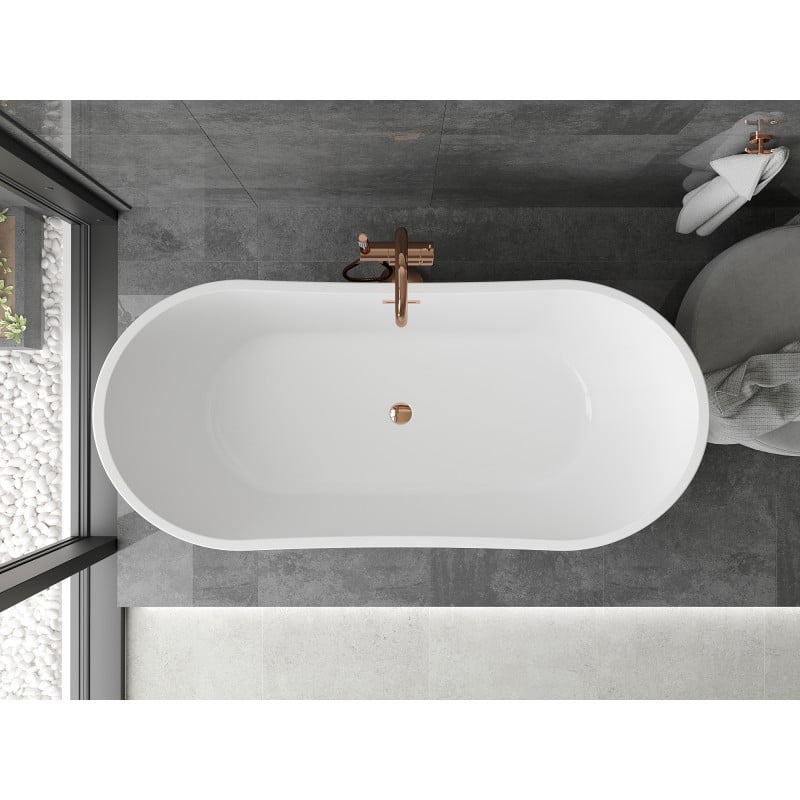 Mexen Montana freistehende Badewanne 150 x 75 cm, weiß, Überlauf Roségold - 52011507500-60