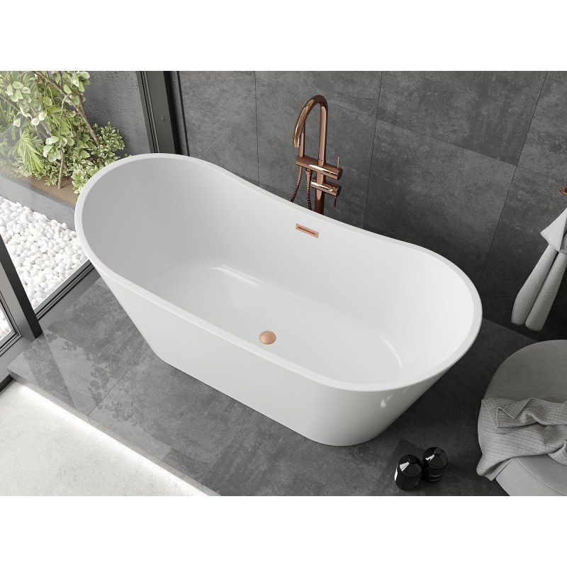 Mexen Montana freistehende Badewanne 150 x 75 cm, weiß, Überlauf gebürstetes Kupfer - 52011507500-65