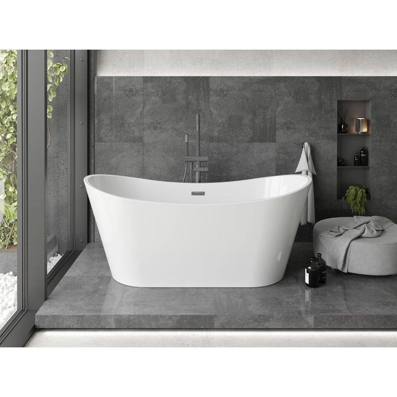 Mexen Montana freistehende Badewanne 150 x 75 cm, weiß, Überlauf gun gray gebürstet - 52011507500-66