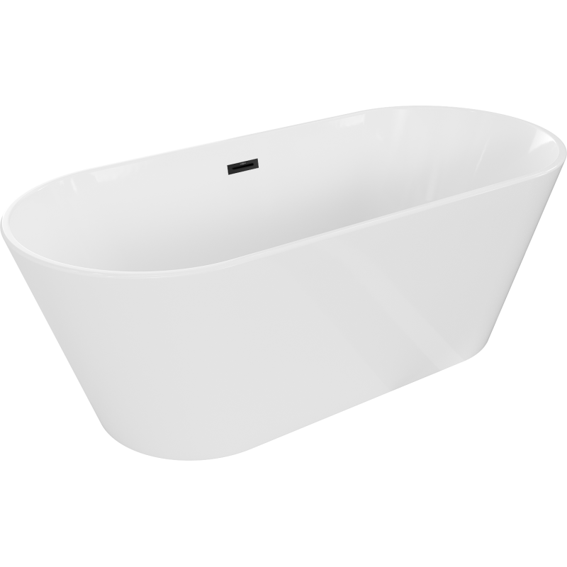 Mexen Flavia freistehende Badewanne 160 x 75 cm, weiß, schwarzer Überlauf - 54031608000-70