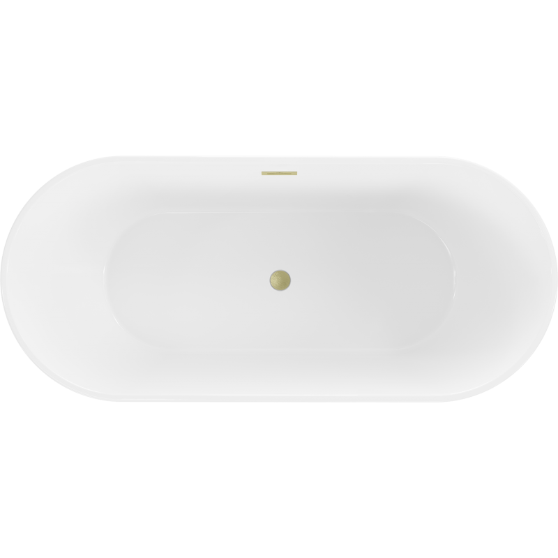 Mexen Flavia freistehende Badewanne 160 x 75 cm, weiß/schwarz, Überlauf gebürstetes Gold - 54031608075-55