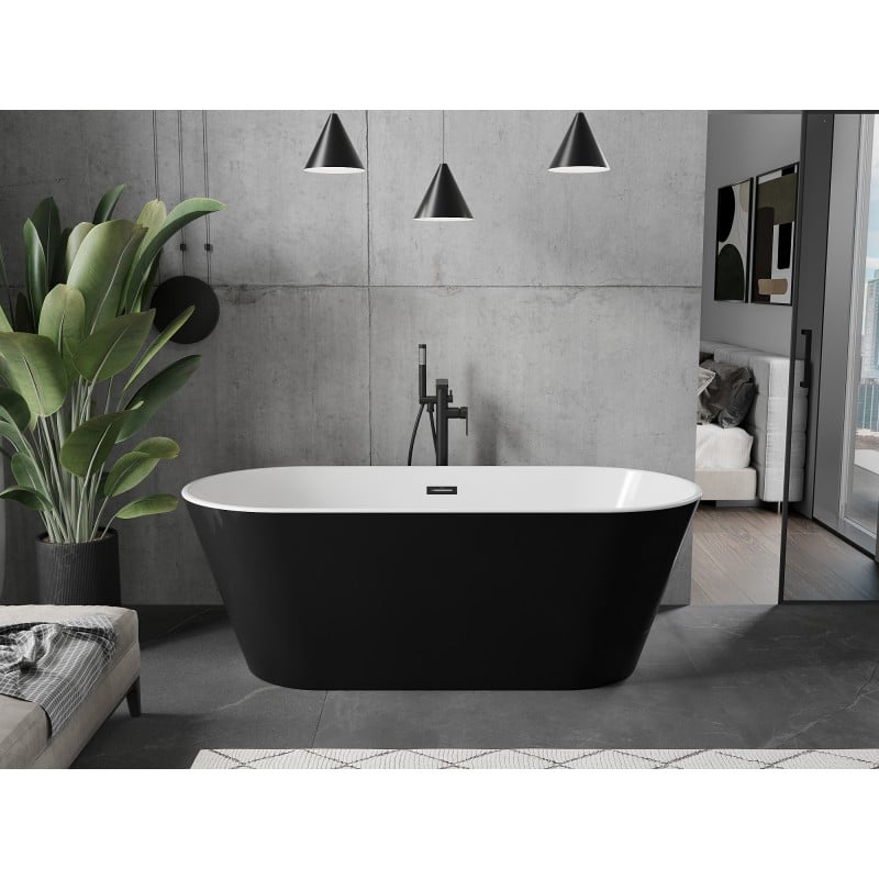 Mexen Flavia freistehende Badewanne 160 x 75 cm, weiß/schwarz, Überlauf schwarz - 54031608075-70