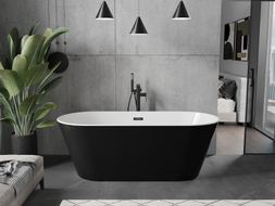 Mexen Flavia freistehende Badewanne 160 x 75 cm, weiß/schwarz, Überlauf schwarz - 54031608075-70