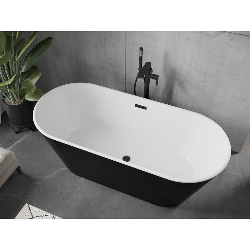 Mexen Flavia freistehende Badewanne 160 x 75 cm, weiß/schwarz, Überlauf schwarz - 54031608075-70