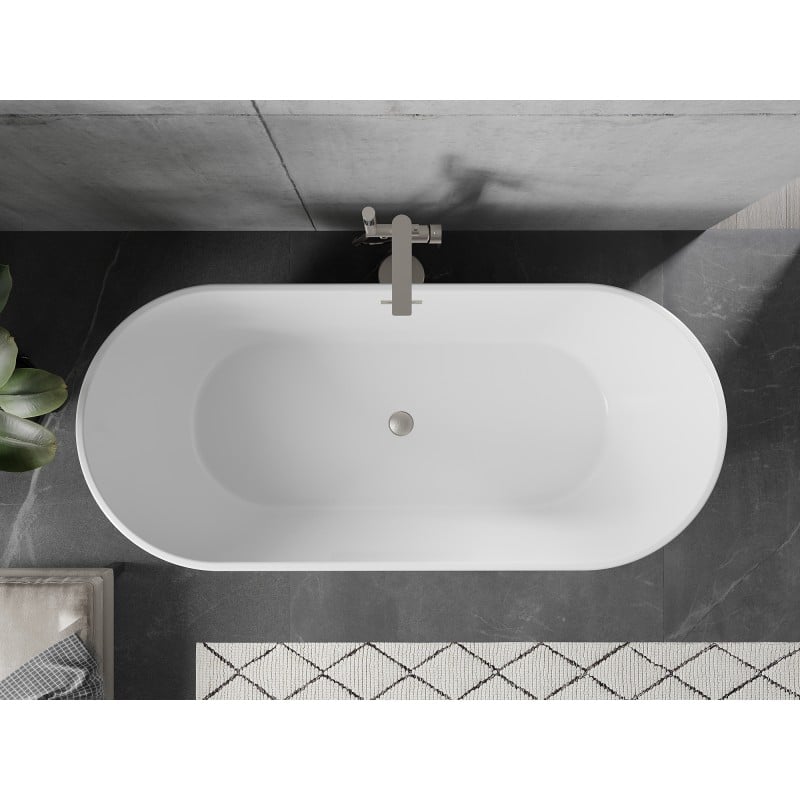 Mexen Flavia freistehende Badewanne 160 x 75 cm, weiß/schwarz, Überlauf gebürstetes Nickel - 54031608075-97