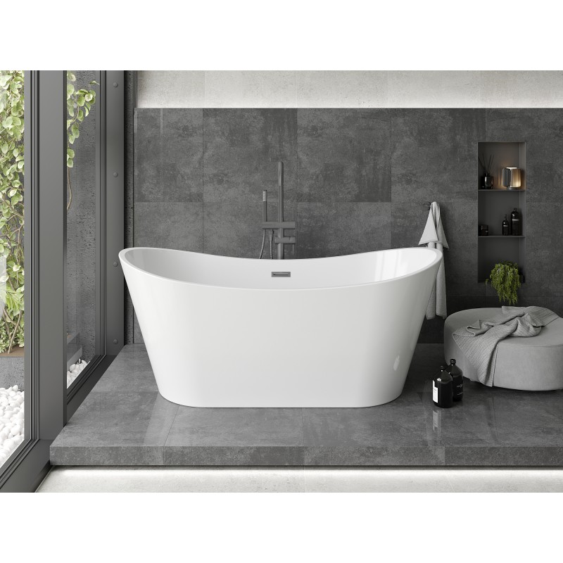 Mexen Montana freistehende Badewanne 150 x 75 cm, weiß, Überlauf Gun Metal - 52011507500-95