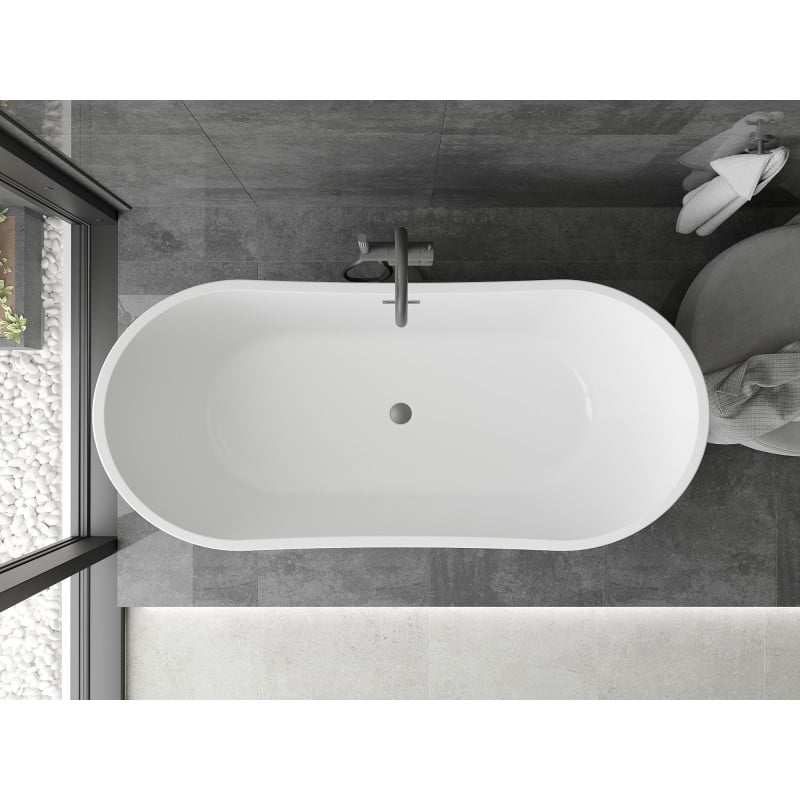 Mexen Montana freistehende Badewanne 150 x 75 cm, weiß, Überlauf Gun Metal - 52011507500-95