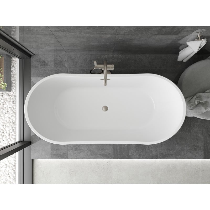 Mexen Montana freistehende Badewanne 150 x 75 cm, weiß, Überlauf gebürsteter Nickel - 52011507500-97