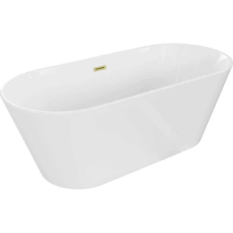 Mexen Flavia freistehende Badewanne 170 x 75 cm, weiß, Überlauf gebürstet gold - 54031708000-55