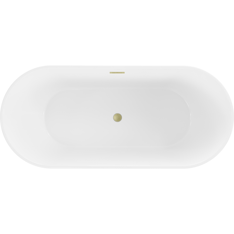 Mexen Flavia freistehende Badewanne 170 x 75 cm, weiß, Überlauf gebürstet gold - 54031708000-55