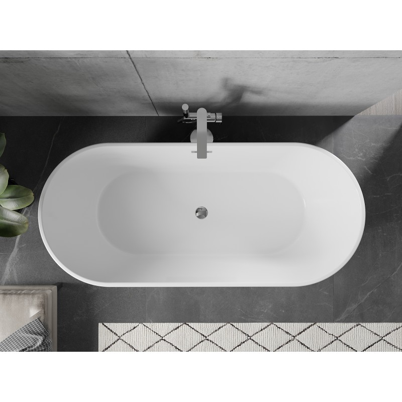 Mexen Flavia freistehende Badewanne 170 x 75 cm, weiß, Überlauf Chrom - 54031708000-01
