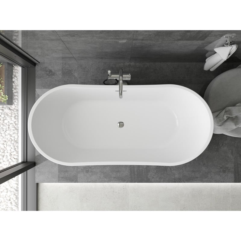 Mexen Montana freistehende Badewanne 150 x 75 cm, weiß/schwarz, Überlauf Chrom - 52011507575-01