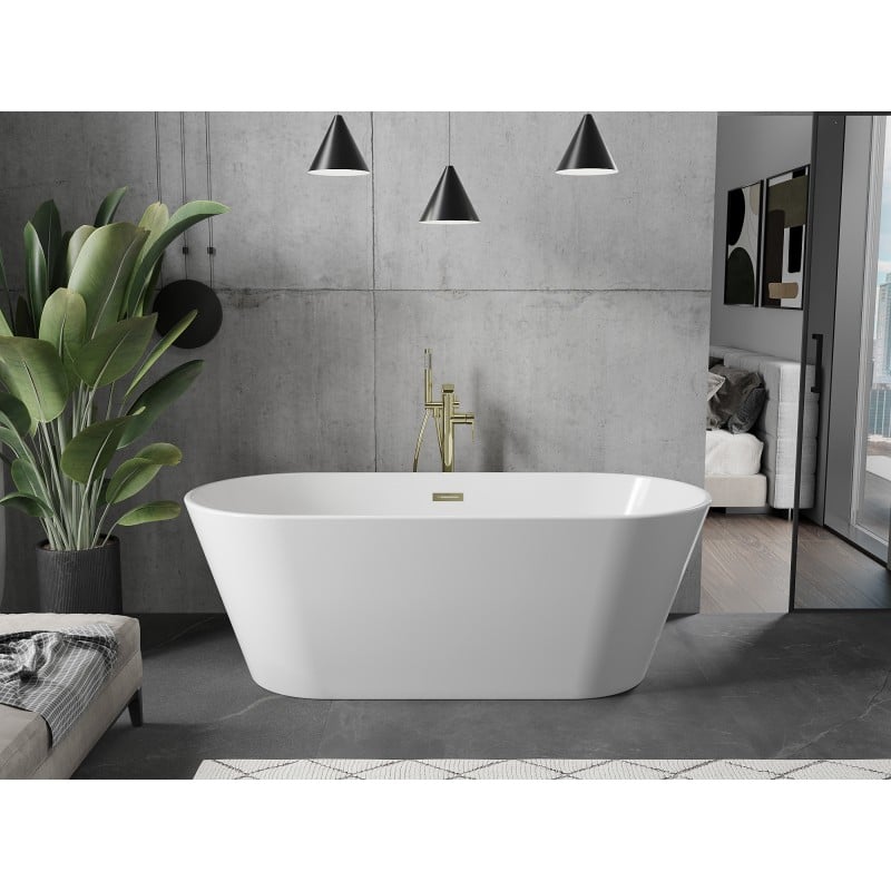 Mexen Flavia freistehende Badewanne 170 x 75 cm, weiß, Überlauf gold - 54031708000-50