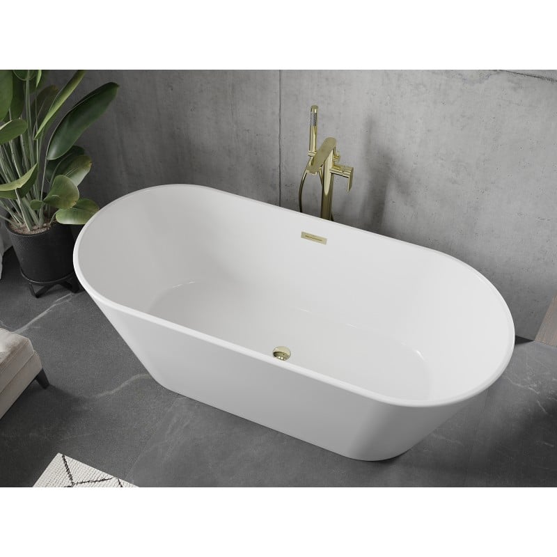 Mexen Flavia freistehende Badewanne 170 x 75 cm, weiß, Überlauf gold - 54031708000-50
