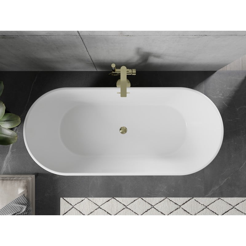 Mexen Flavia freistehende Badewanne 170 x 75 cm, weiß, Überlauf gold - 54031708000-50