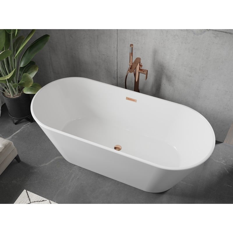 Mexen Flavia freistehende Badewanne 170 x 75 cm, weiß, Überlauf Roségold - 54031708000-60
