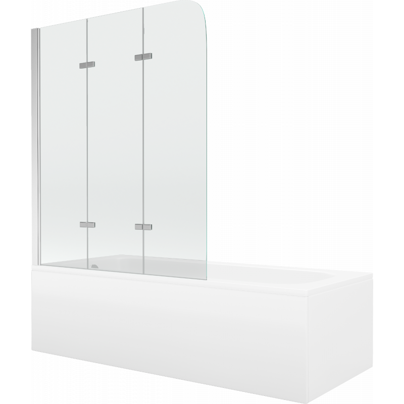 Mexen Vega Rechteckige Badewanne 160 x 70 cm mit Verkleidung und 3-flügeliger Duschwand 120 cm, transparent, Chrom