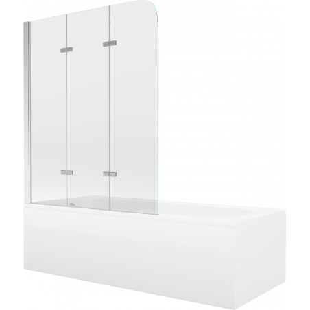 Mexen Vega Rechteckige Badewanne 160 x 70 cm mit Verkleidung und 3-flügeliger Duschwand 120 cm, transparent, Chrom