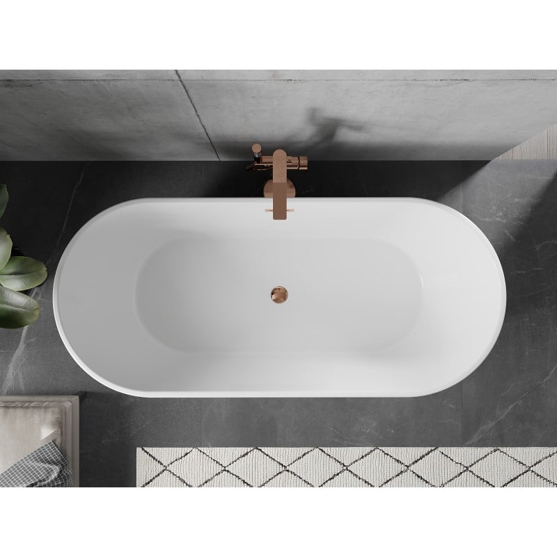 Mexen Flavia freistehende Badewanne 170 x 75 cm, weiß, Überlauf Roségold - 54031708000-60