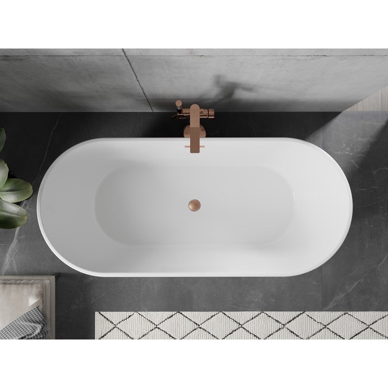Mexen Flavia freistehende Badewanne 170 x 75 cm, weiß, Überlauf Bürste Kupfer - 54031708000-65