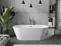 Mexen Flavia freistehende Badewanne 170 x 75 cm, weiß, Überlauf Gun Gray gebürstet - 54031708000-66