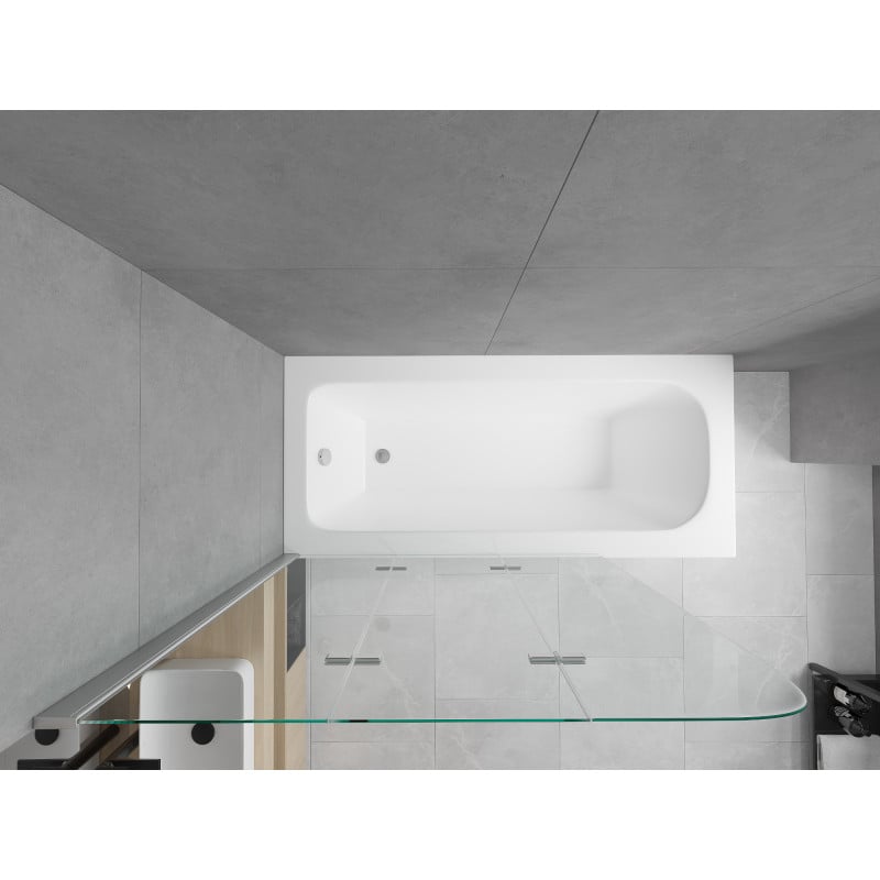 Mexen Vega Rechteckige Badewanne 160 x 70 cm mit Verkleidung und 3-flügeliger Duschwand 120 cm, transparent, Chrom