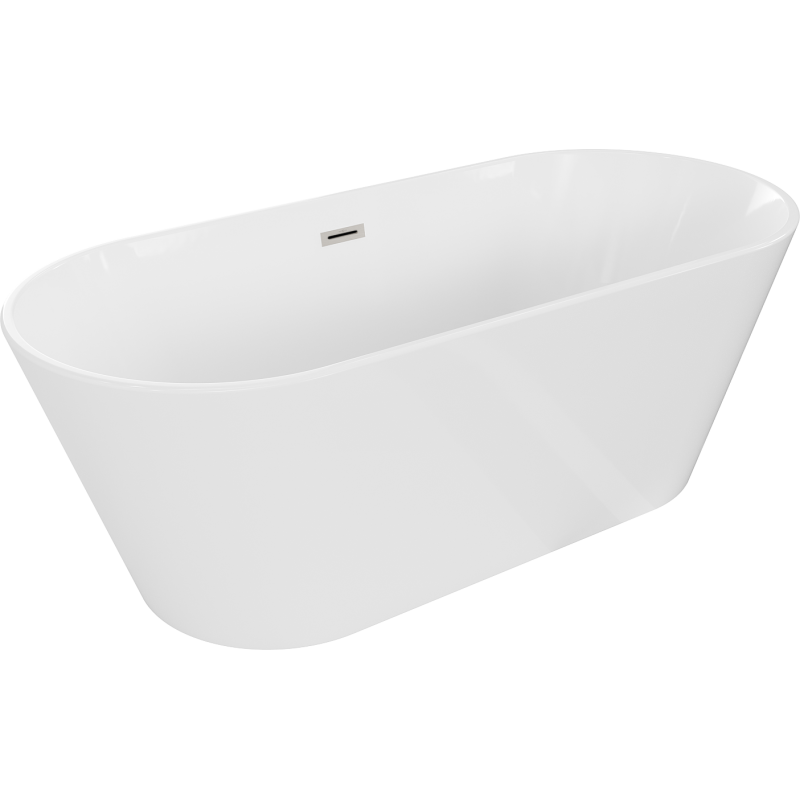 Mexen Flavia freistehende Badewanne 170 x 75 cm, weiß, gebürsteter Nickel Überlauf - 54031708000-97