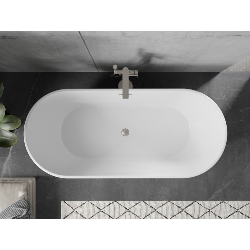 Mexen Flavia freistehende Badewanne 170 x 75 cm, weiß, gebürsteter Nickel Überlauf - 54031708000-97