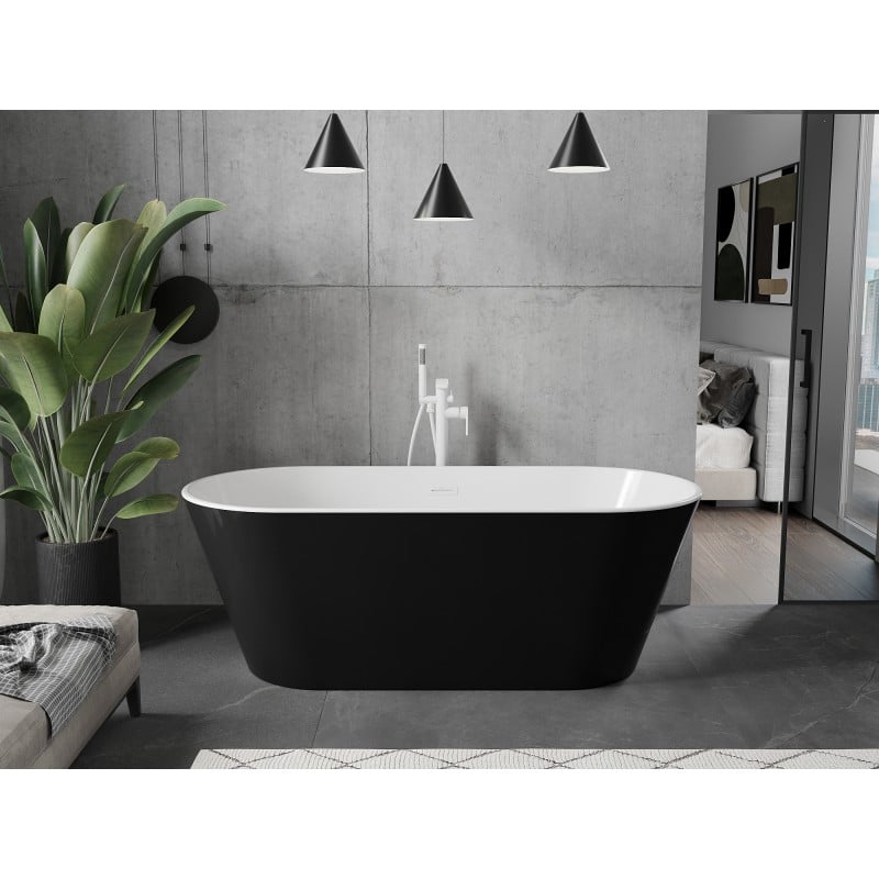 Mexen Flavia freistehende Badewanne 170 x 75 cm, weiß/schwarz, Überlauf weiß - 54031708075-20