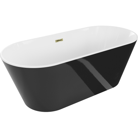 Mexen Flavia freistehende Badewanne 170 x 75 cm, weiß/schwarz, Überlauf gold - 54031708075-50