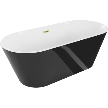 Mexen Flavia freistehende Badewanne 170 x 75 cm, weiß/schwarz, Überlauf gebürstetes Gold - 54031708075-55