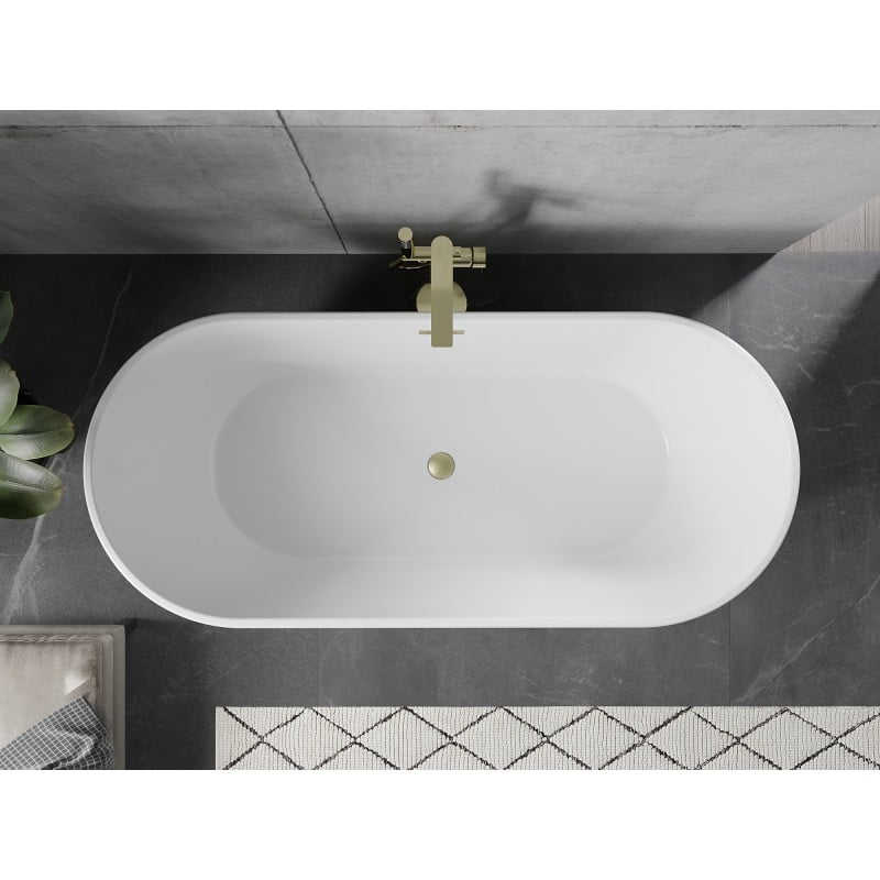 Mexen Flavia freistehende Badewanne 170 x 75 cm, weiß/schwarz, Überlauf gebürstetes Gold - 54031708075-55