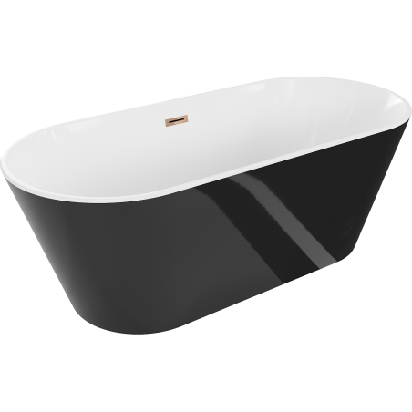 Mexen Flavia freistehende Badewanne 170 x 75 cm, weiß/schwarz, Überlauf roségold - 54031708075-60