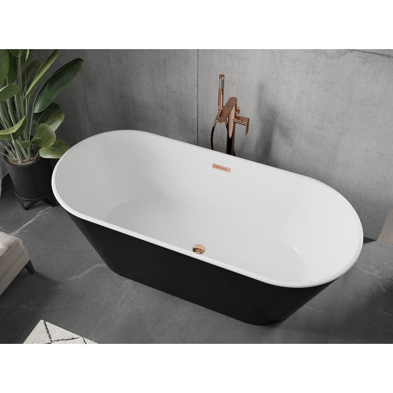 Mexen Flavia freistehende Badewanne 170 x 75 cm, weiß/schwarz, Überlauf roségold - 54031708075-60
