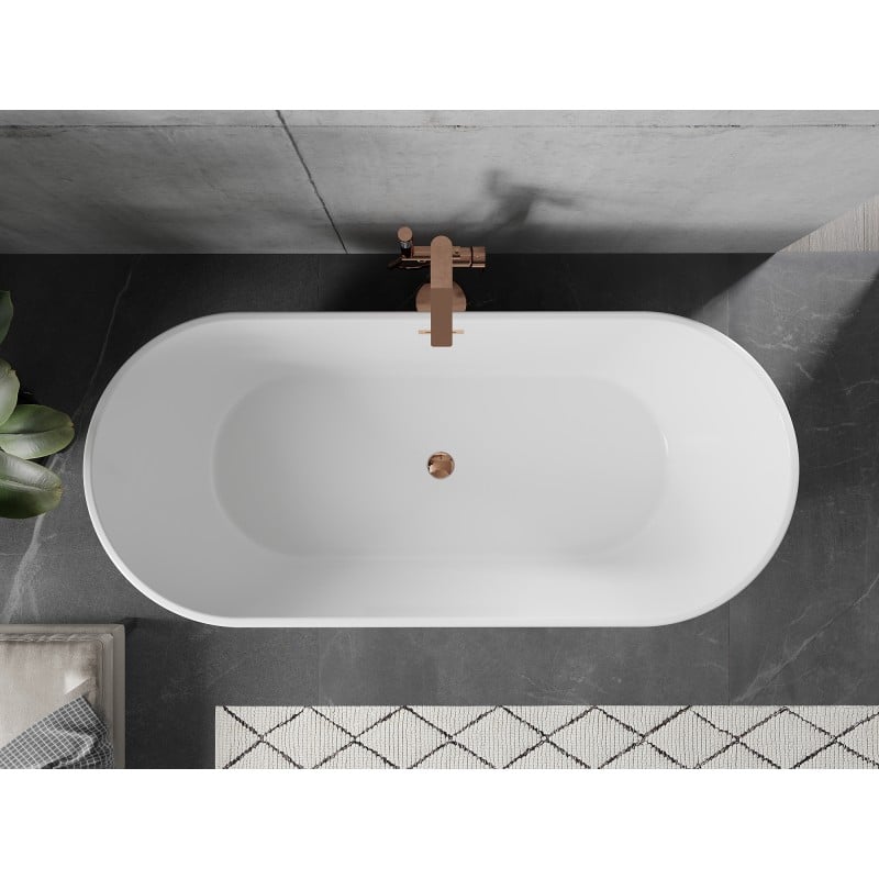Mexen Flavia freistehende Badewanne 170 x 75 cm, weiß/schwarz, Überlauf roségold - 54031708075-60