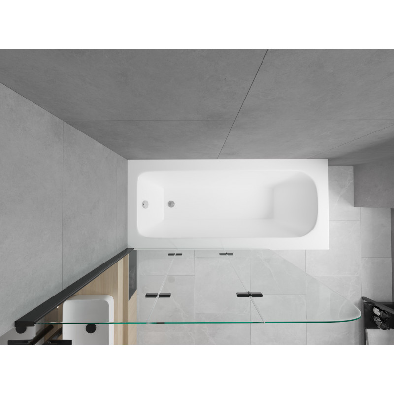 Mexen Vega Rechteckige Badewanne 160 x 70 cm mit Verkleidung und 3-teiliger Duschwand 120 cm, transparent, schwarz