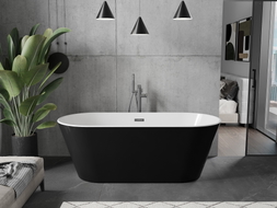 Mexen Flavia freistehende Badewanne 170 x 75 cm, weiß/schwarz, Überlauf gun gray gebürstet - 54031708075-66