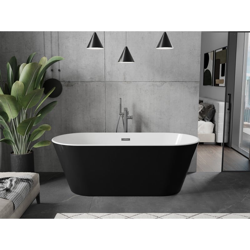 Mexen Flavia freistehende Badewanne 170 x 75 cm, weiß/schwarz, Überlauf Gun Metal - 54031708075-95
