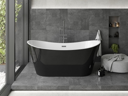 Mexen Montana Freistehende Badewanne 150 x 75 cm, weiß/schwarz, Überlauf gun gray gebürstet - 52011507575-66