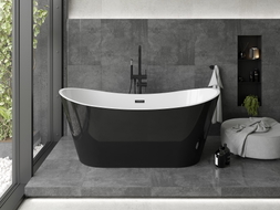 Mexen Montana freistehende Badewanne 150 x 75 cm, weiß/schwarz, schwarzer Überlauf - 52011507575-70